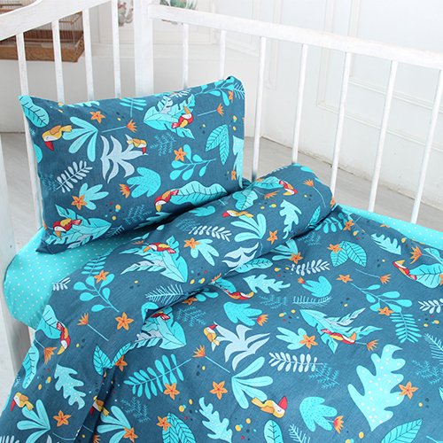 КПБ 'BabyRelax' в кроватку, 100 % хлопок, бязь, пододеяльник на молнии, простыня на резинке, 'Тропические птички (синий)' - лучшие Комплекты постельного белья в INMYROOM