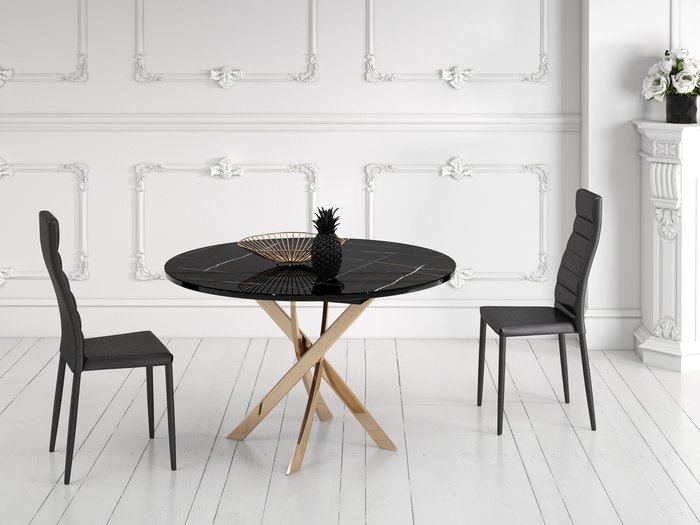 Стол раздвижной обеденный черно-золотого цвета - лучшие Обеденные столы в INMYROOM