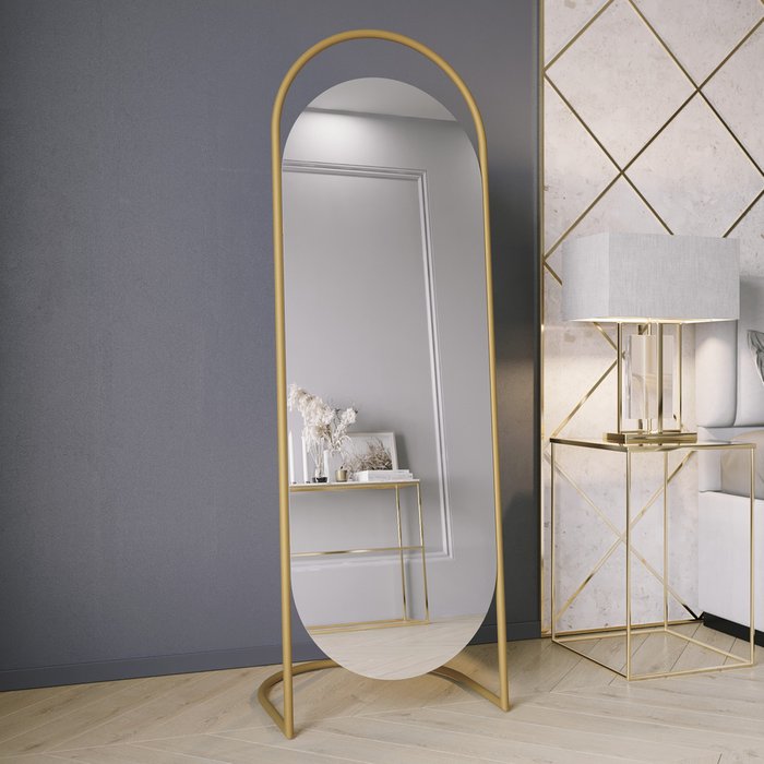 Дизайнерское напольное зеркало в полный рост Evelum в металлической раме золотого цвета - купить Напольные зеркала по цене 16900.0