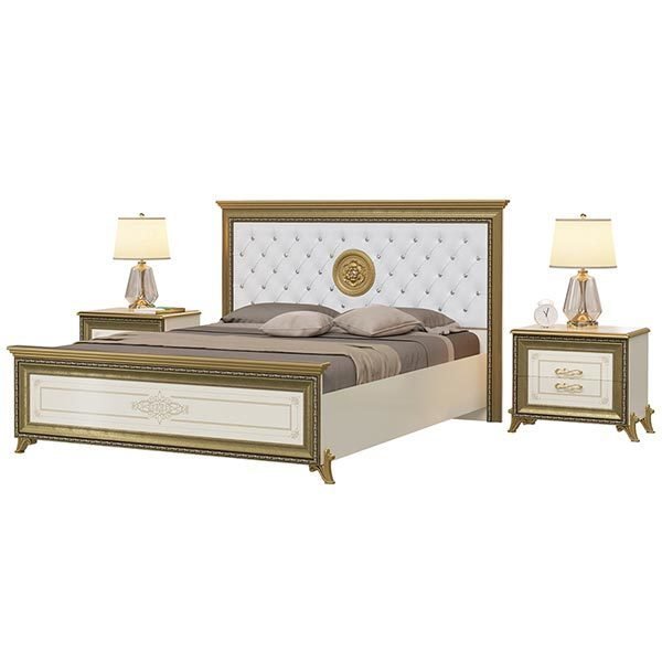 Спальня Версаль из кровати с мягким изголовьем 160х200 и двух прикроватных тумб цвета слоновой кости