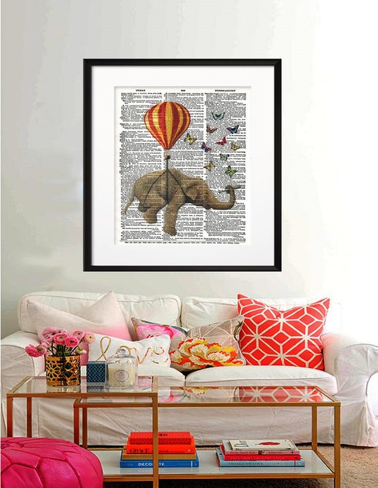 Постер слон и бабочки А3 на бумаге  - купить Картины по цене 2500.0