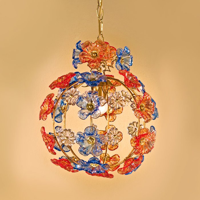 Подвесной светильник Passeri с декоративным плафоном из муранского стекла голубого и красного цветов - купить Подвесные светильники по цене 40980.0