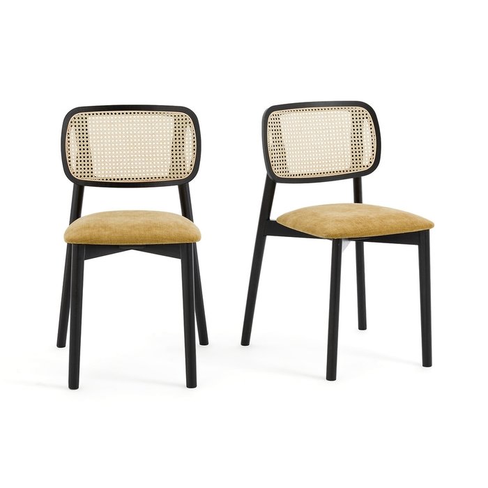 Комплект из двух стульев из бука и плетения Rivio желтого цвета