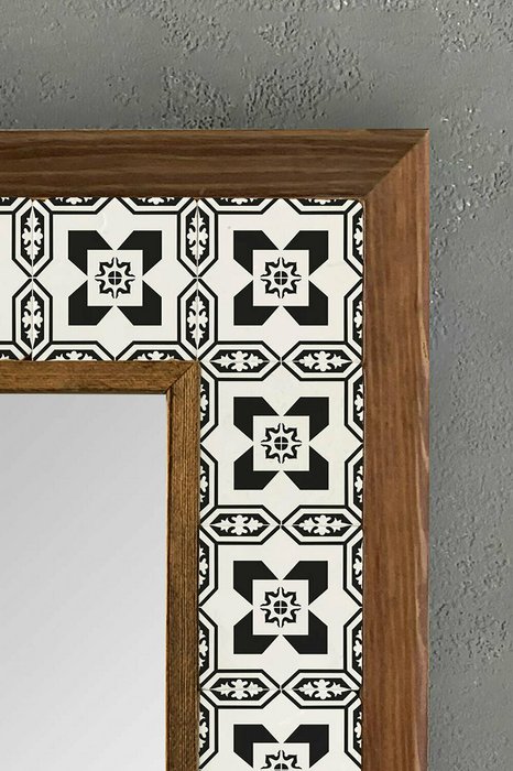 Настенное зеркало с каменной мозаикой 33x33 в раме бело-коричневого цвета - купить Настенные зеркала по цене 9840.0