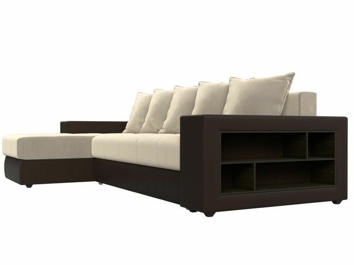 Угловой диван-кровать Дубай бежево-коричневого цвета (ткань/экокожа) левый угол - лучшие Угловые диваны в INMYROOM