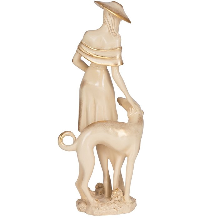 Скульптура Девушка с собакой кремово-золотого цвета - лучшие Фигуры и статуэтки в INMYROOM