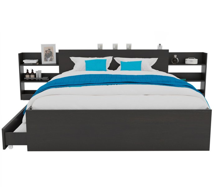 Комплект для сна Доминика 140х200 темно-коричневого цвета с выдвижным блоком, ящиками и матрасом