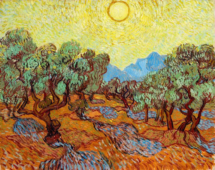 Репродукция картины на холсте Olive Trees with Yellow Sky and Sun 1889 г.