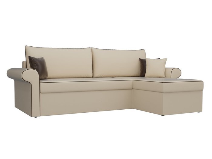 Угловой диван-кровать Милфорд бежевого цвета (экокожа) правый угол