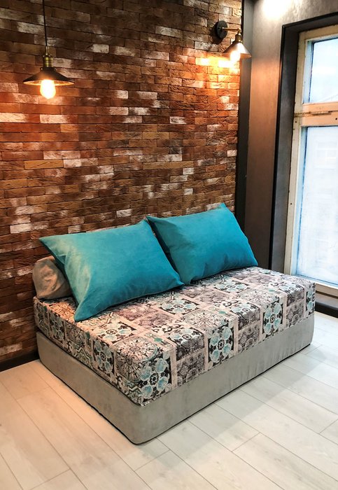 Бескаркасный диван-кровать Puzzle Bag Сиена Мята XL серого цвета - купить Бескаркасная мебель по цене 18392.0