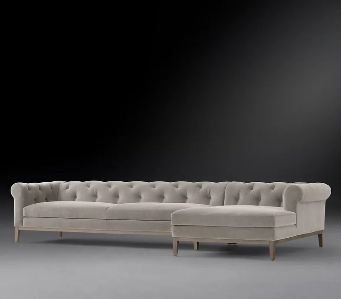 Угловой диван Modena Chesterfield Oak серого цвета - лучшие Угловые диваны в INMYROOM