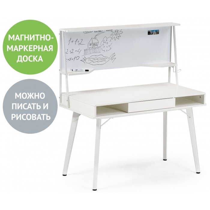 Стол письменный с магнитно-маркерной доской Ivor белого цвета - купить Письменные столы по цене 12990.0