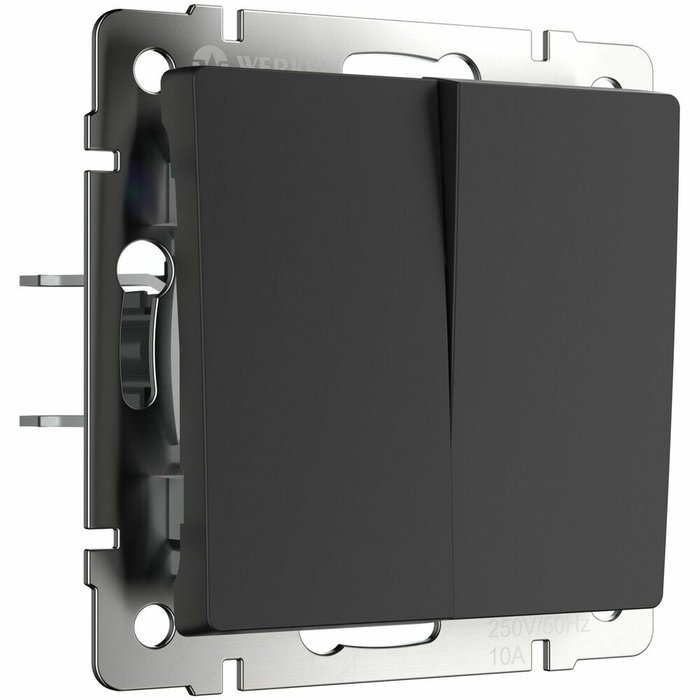 Выключатель двухклавишный проходной черный матовый W1122008 Выключатель двухклавишный проходной черный матовый W1122008