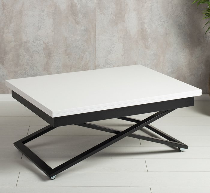 Стол-трансформер Accord белого цвета с черными опорами - купить Обеденные столы по цене 14990.0