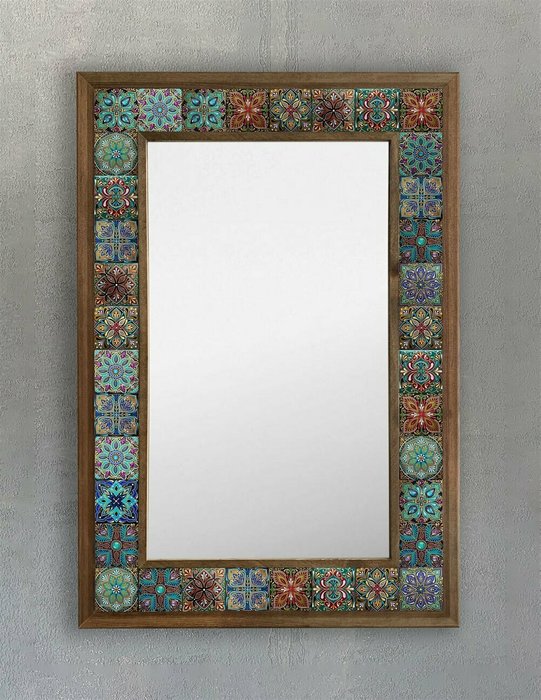Настенное зеркало 43x63 с каменной мозаикой бирюзово-голубого цвета - купить Настенные зеркала по цене 22495.0