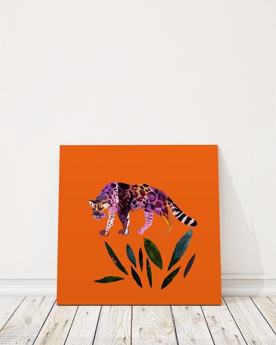 Принт Задумчивый Леопард 60х60 оранжевого цвета 
