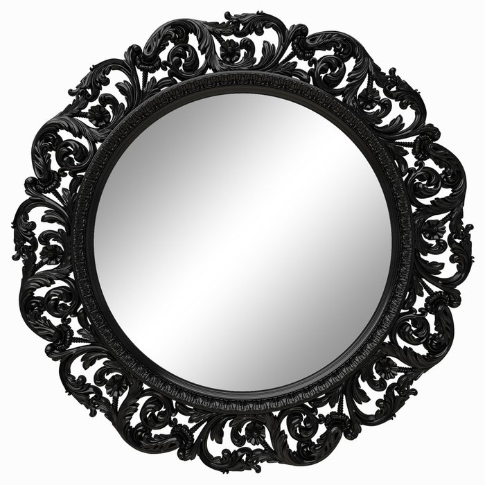 Настенное зеркало в круглой раме Черный глянец