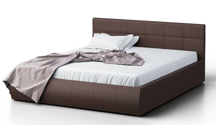 Кровать Венера-1 160х190 коричневого цвета с подъемным механизмом (экокожа)