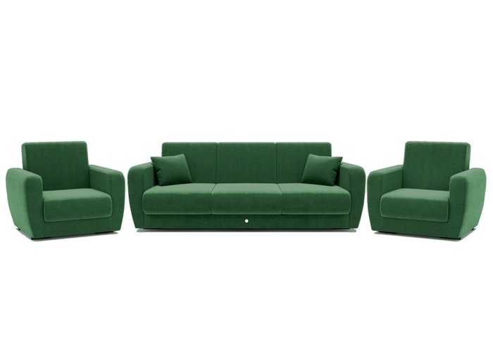 Набор из дивана-кровати с двумя креслами зеленого цвета