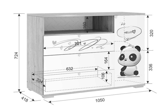Комод Панда с тремя ящиками и дверцей - купить Детские комоды по цене 11770.0