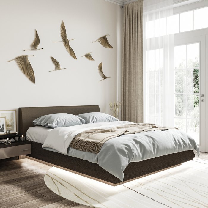 Кровать Элеонора 160х200 с изголовьем серо-бежевого цвета и подъемным механизмом