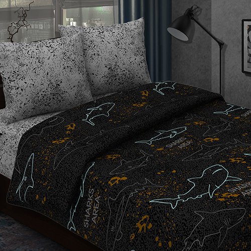КПБ 'Insight' 2,0 спальный, поплин, 100% хлопок, пл. 118 гр./кв.м., 'Акулы' - лучшие Комплекты постельного белья в INMYROOM