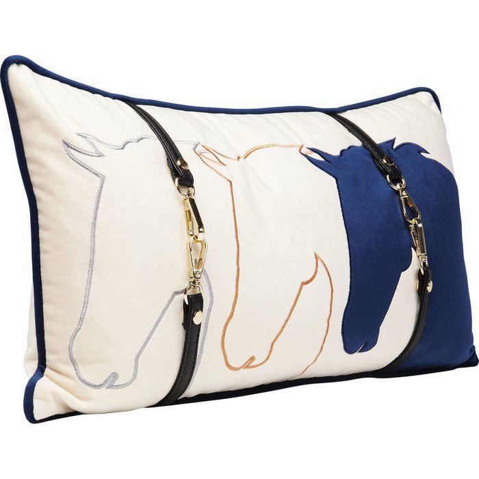 Подушка Horses бело-синего цвета - купить Декоративные подушки по цене 13910.0