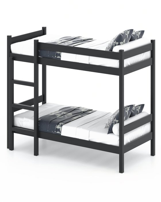 Кровать двухъярусная сосновая 90х200 цвета антрацит - купить Двухъярусные кроватки по цене 25366.0