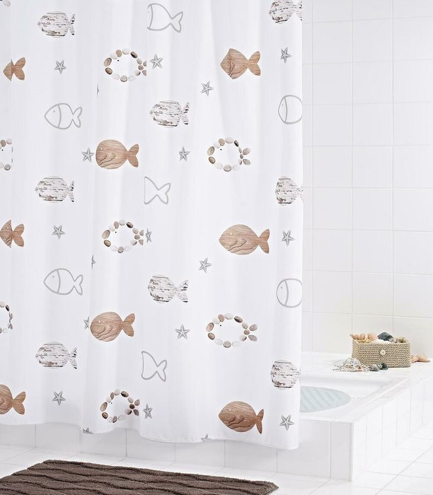 Штора для ванных комнат Fishes бежевый/коричневый - купить Шторки для душа по цене 4478.0
