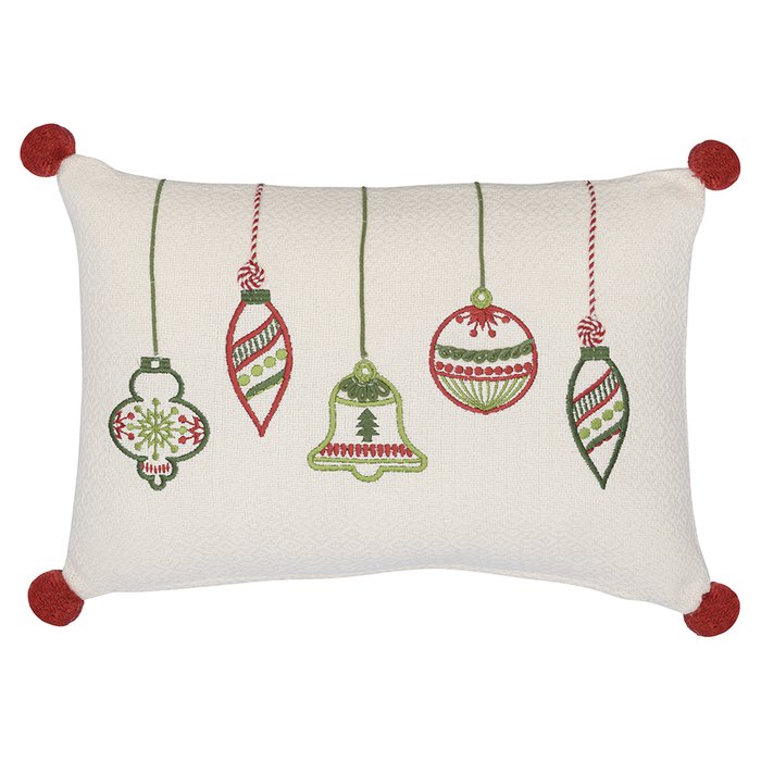 Подушка декоративная с вышивкой Christmas decorations из коллекции New Year Essential 30х45 бежевого цвета Подушка декоративная с вышивкой Christmas decorations из коллекции New Year Essential 30х45 бежевого цвета