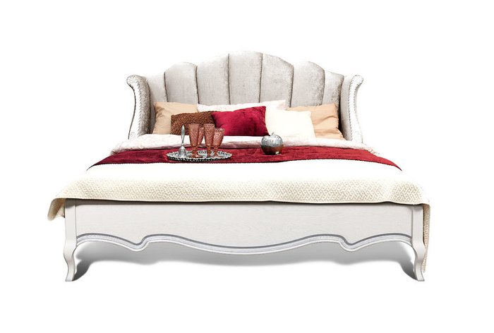 Кровать с мягким изголовьем Трио 180х200 бело-серого цвета