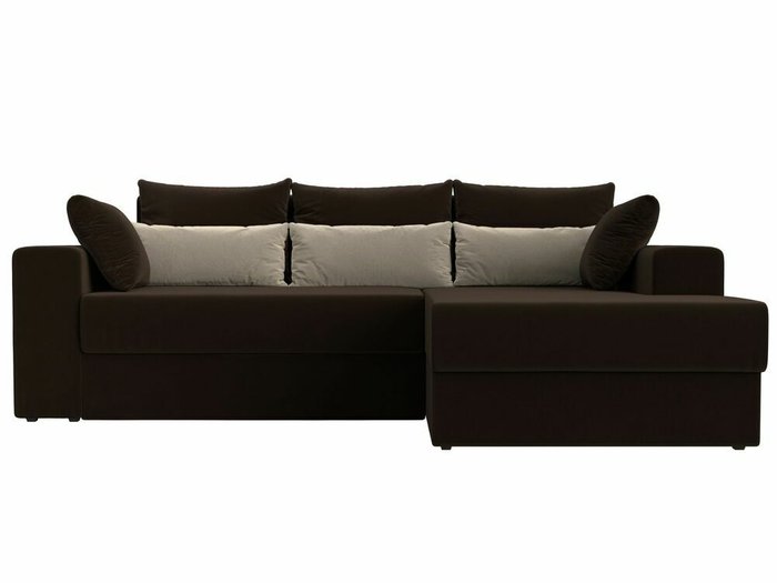 Угловой диван-кровать Майами коричневого цвета с бежевыми подушками правый угол - купить Угловые диваны по цене 49999.0