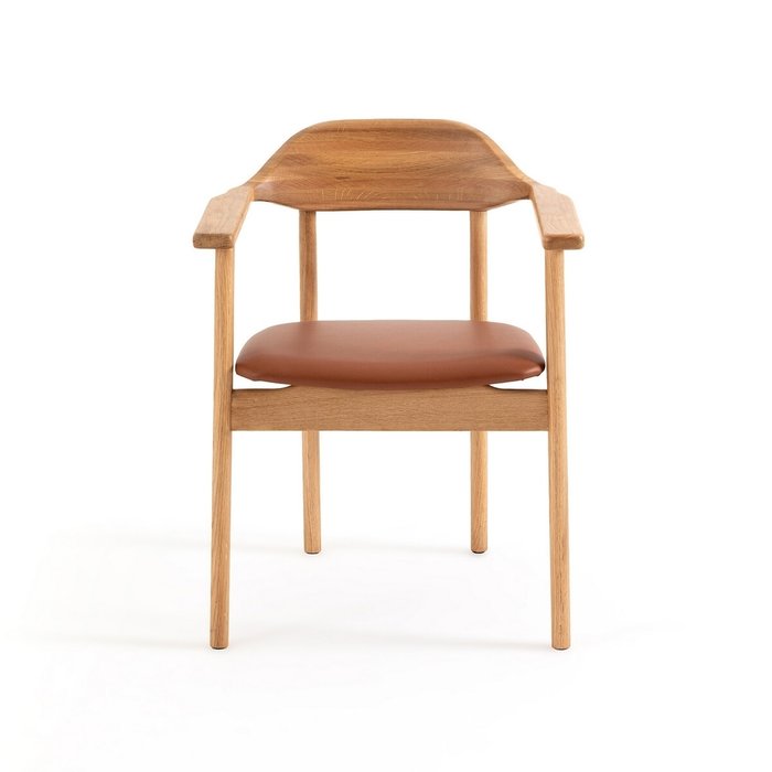 Кресло столовое из дуба и кожи Ari коричневого цвета - купить Обеденные стулья по цене 52668.0