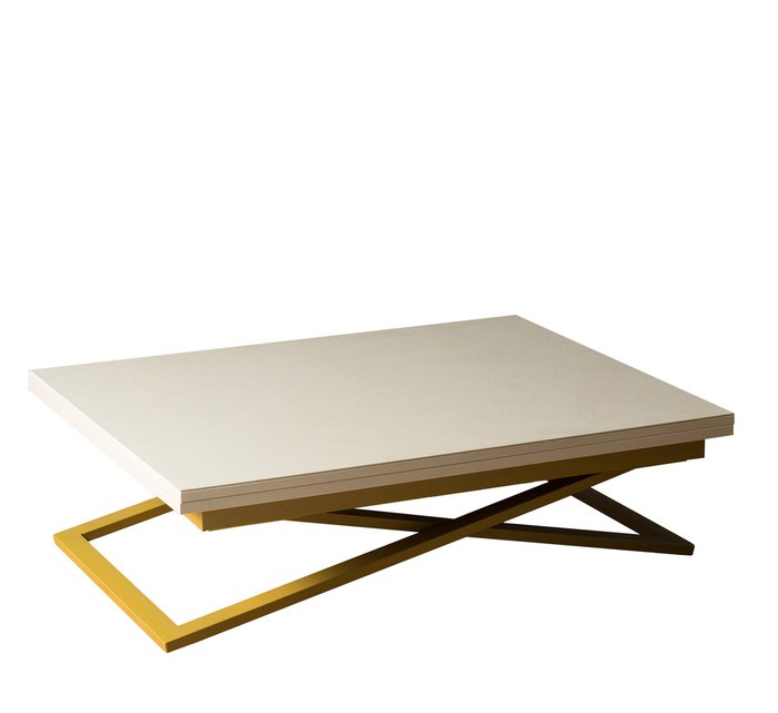Стол трансформер Compact из керамогранита цвета аворио на золотых опорах