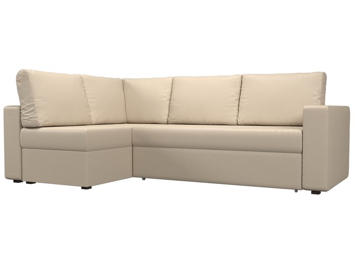 Угловой диван-кровать Оливер бежевого цвета (экокожа) левый угол