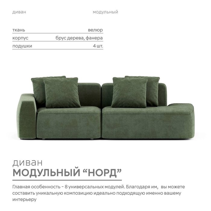 Диван модульный Норд зеленого цвета - купить Прямые диваны по цене 122900.0