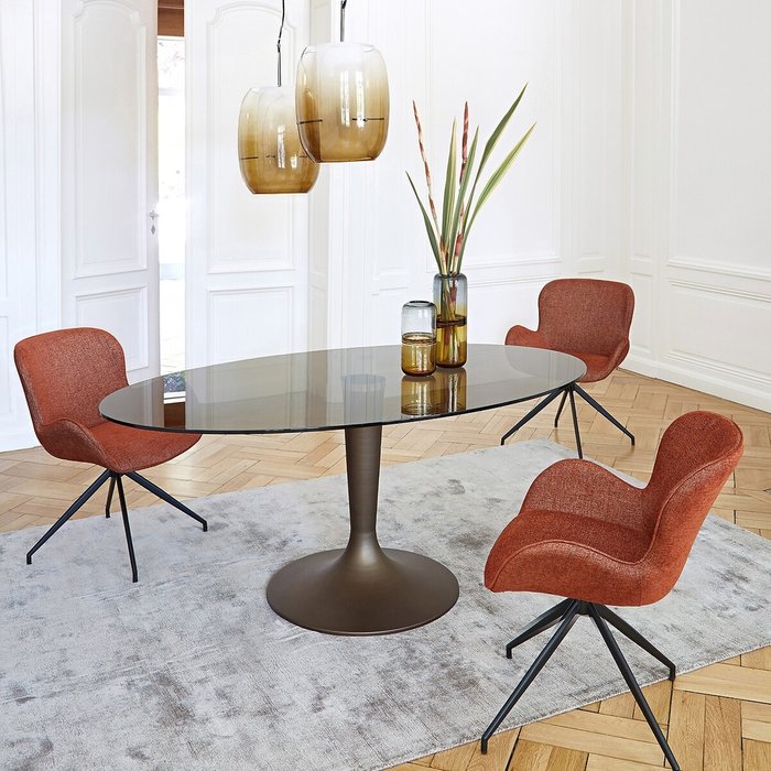 Стол обеденный с овальной столешницей из дымчатого стекла Seona коричневого цвета - лучшие Обеденные столы в INMYROOM