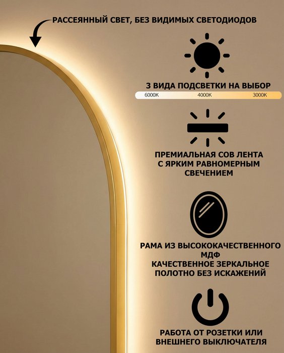 Настенное зеркало Fancy 60х80 в раме золотого цвета с подсветкой - лучшие Настенные зеркала в INMYROOM Настенное зеркало Fancy 60х80 в раме золотого цвета с подсветкой - лучшие Настенные зеркала в INMYROOM