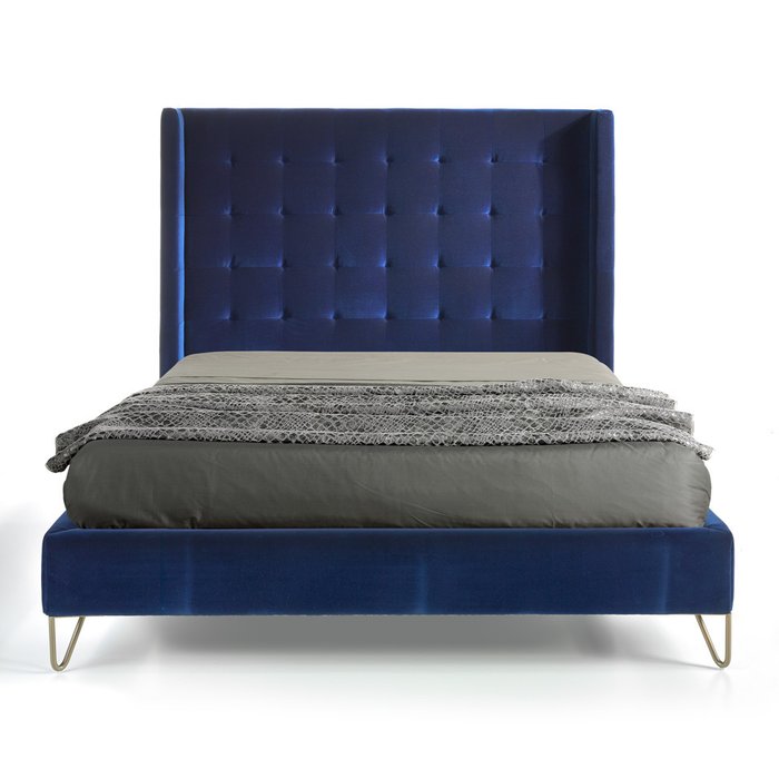Кровать с мягким изголовьем синего цвета 160x200