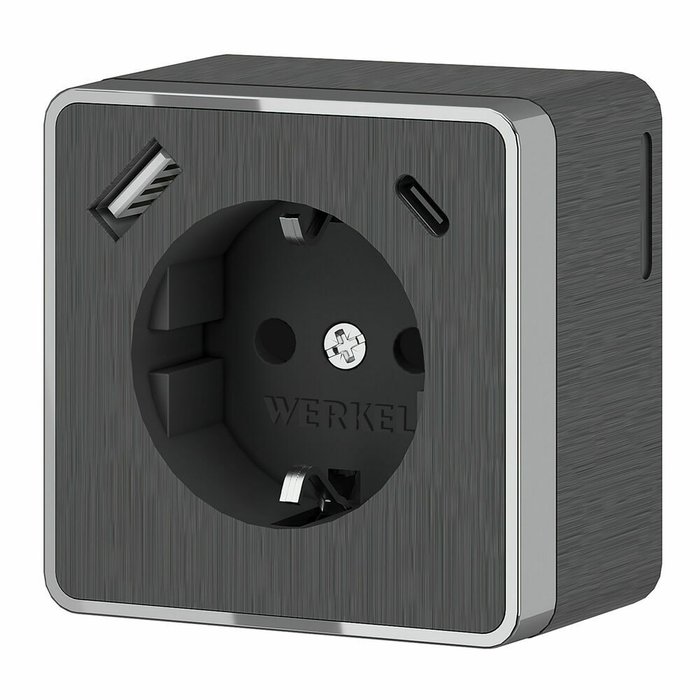 Розетка с заземлением, шторками и USB тип A+C Gallant графит рифленый W5071704 Накладные механизмы Gallant графит рифленый Розетка с заземлением, шторками и USB тип A+C Gallant графит рифленый W5071704 Накладные механизмы Gallant графит рифленый