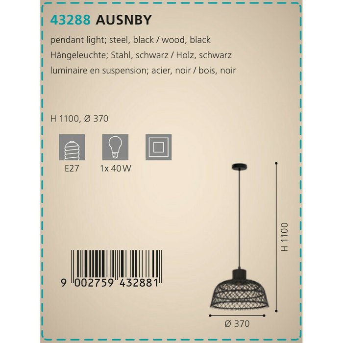 Подвесной светильник Ausnby черного цвета - купить Подвесные светильники по цене 9990.0