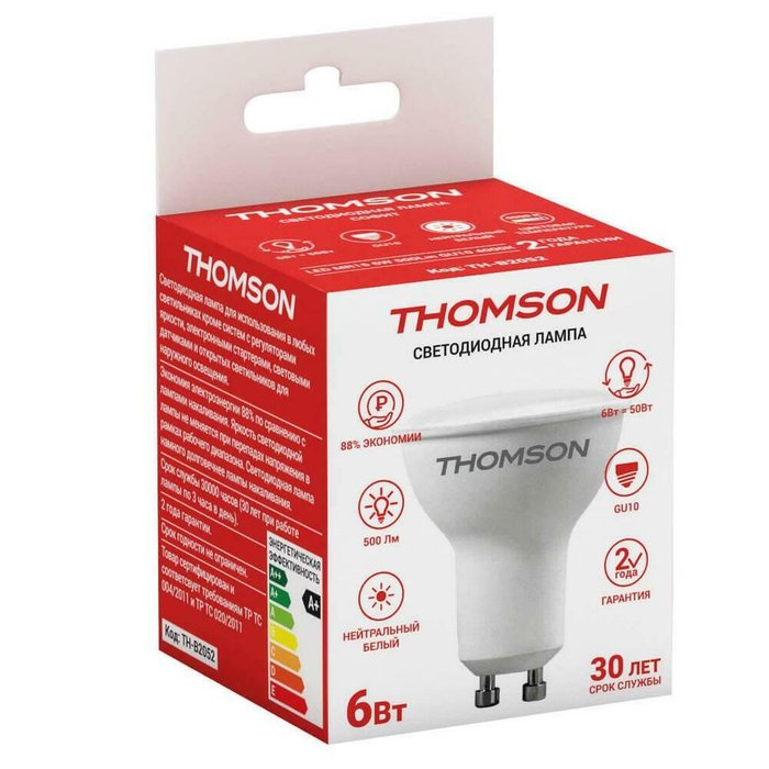 Лампа светодиодная Thomson GU10 6W 4000K полусфера матовая TH-B2052 - купить Лампочки по цене 149.0