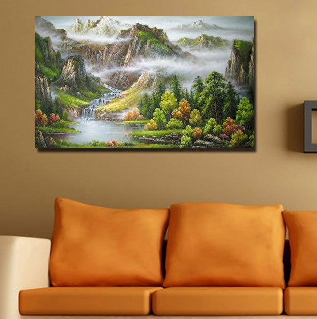 Дизайнерская картина на холсте: "Горный пруд" - купить Принты по цене 3191.0