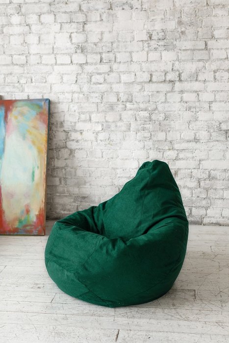 Кресло-мешок Груша L в обивке из велюра темно-зеленого цвета - лучшие Бескаркасная мебель в INMYROOM