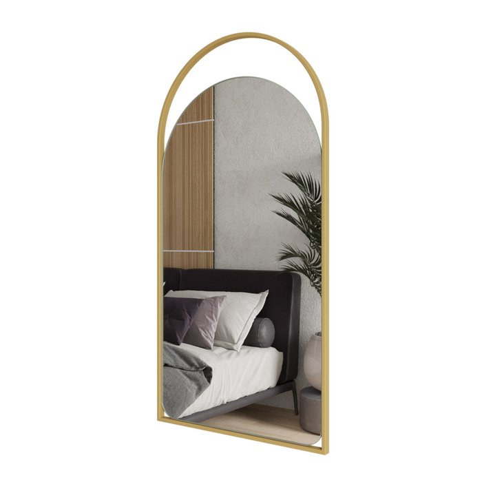 Дизайнерское арочное настенное зеркало Arkelo S в металлической раме золотого цвета. - лучшие Настенные зеркала в INMYROOM