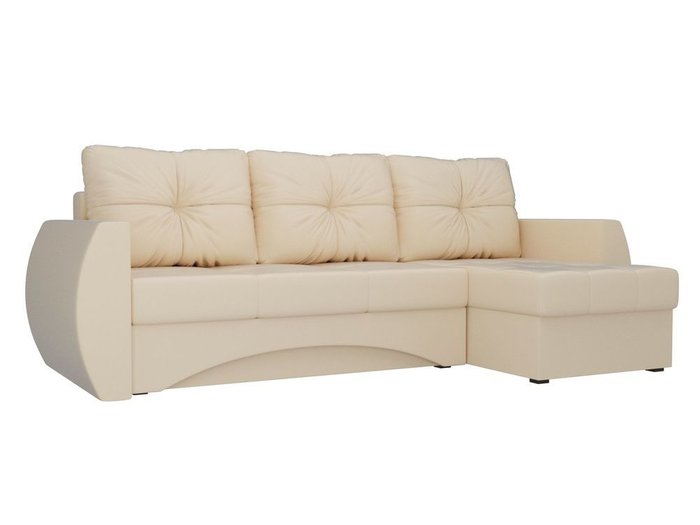 Угловой диван-кровать Сатурн  бежевого цвета (экокожа) правый угол