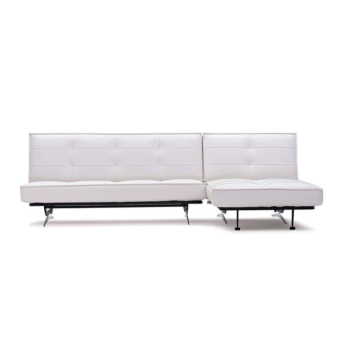 Угловой диван-кровать Арни из натуральной кожи белого цвета