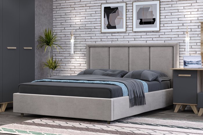 Кровать 140х200 серого цвета с подъёмным основанием - лучшие Кровати для спальни в INMYROOM