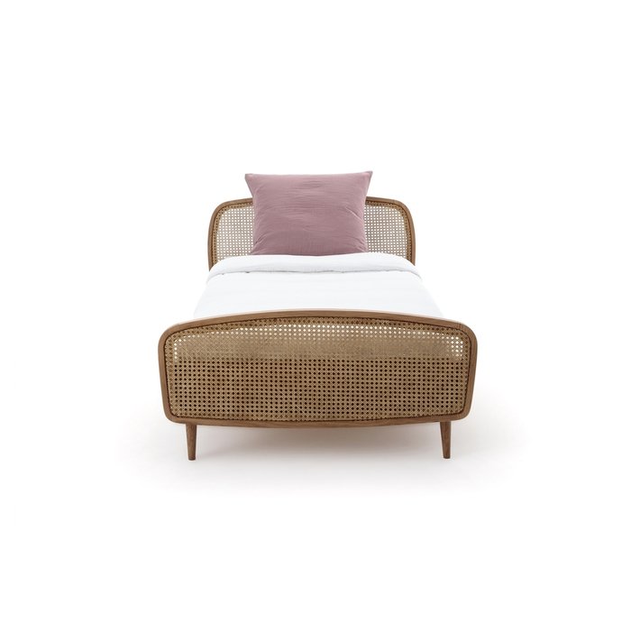 Кровать детская из дуба и плетеного ротанга с основанием Buisseau 90x190 бежевого цвета - лучшие Одноярусные кроватки в INMYROOM