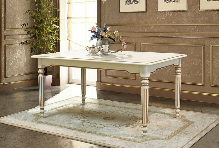 Раскладной обеденный стол Давиль цвета белая эмаль с золотой патиной - лучшие Обеденные столы в INMYROOM